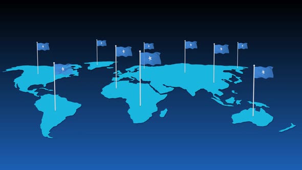 Somalia National Flag Fly On Earth Map Animation