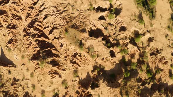 Aerial shot of the Tatacoa Desert during midday, turning Clockwise.