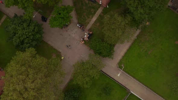 AERIAL: Overhead Top Down Birds View Flight Over Typical New York City Neighborhood Apartment