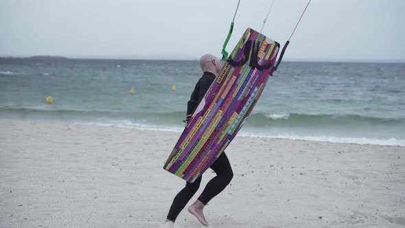 Actionpacked Leisure Activity Kite Surfingkite Fills with Wind and the Board Starts to Move As you