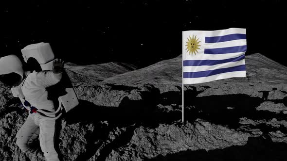 Astronaut Planting Uruguay Flag on the Moon