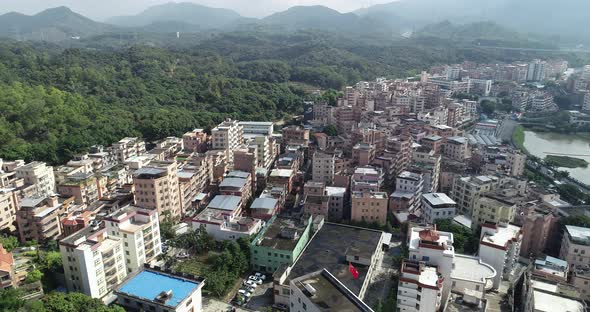 Aerial footage of urban village landscape in Shenzhen city,China