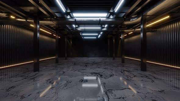 Dark building with neon illumination alt