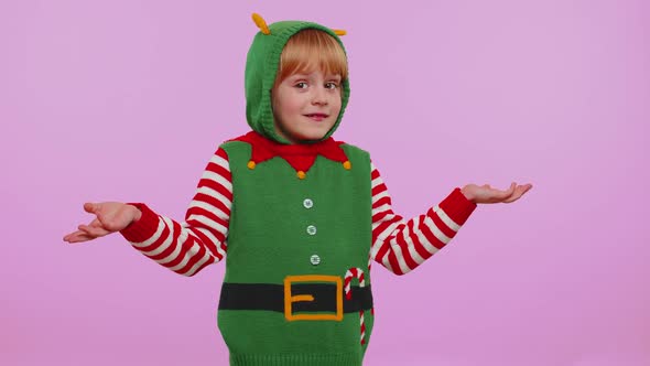 Confused Girl in Christmas Costume Feeling Embarrassed About Ambiguous Question Having Doubt No Idea