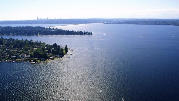 Helicopter View Over Lake Washington