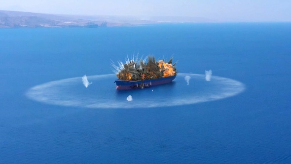 Military Drone Attacks Oil Tanker Ship Illustration