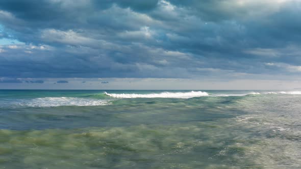 After the Tempest on the Stormy Ocean with Waves and Foam Spry