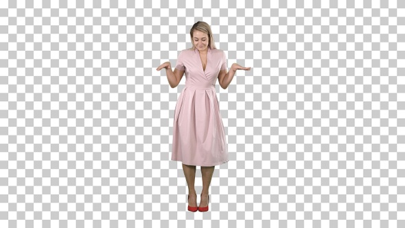 Blonde lady dancing in pink dress, Alpha Channel