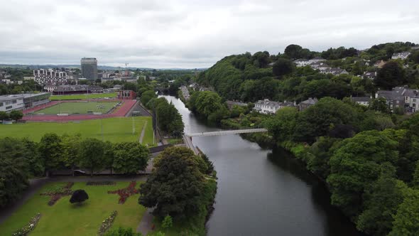 Daly's Bridge ,The Shakey Bridge over River Lee Cork Ireland drone aerial view