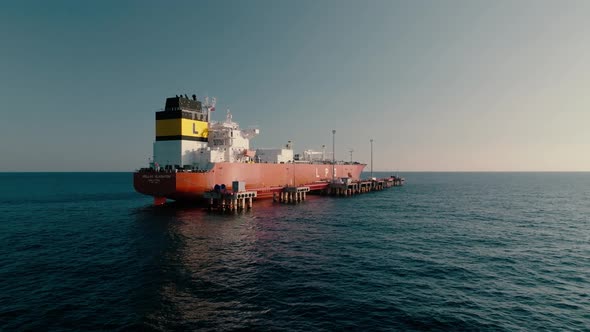 A gas tanker is anchored at sea aerial view 4 K