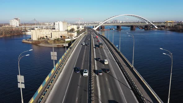 City Traffic on the Bridge Aerial View