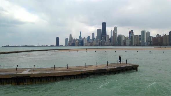 aerial view of chicago downtown seen from lake michigan north side of the city