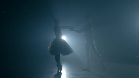 Silhouette of Professional Ballet Dancers on Dark Scene Performed By Couple