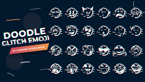 Doodle Glitch Emoji. Animated Loading Icons Pack