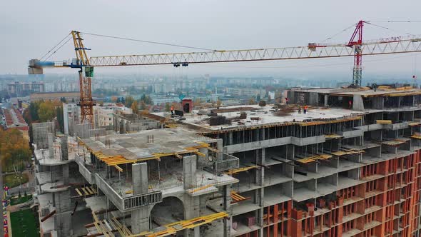 Construction of a residential apartment complex. Aerial view.