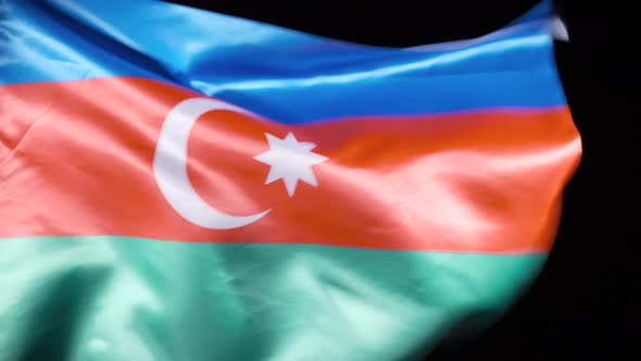 National Azerbaijan Flag. Black background.