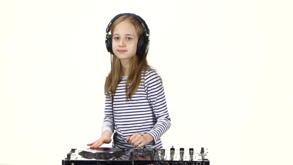 Two Thumbs Up Shows Girl Teenager Dj Playing on Vinyl