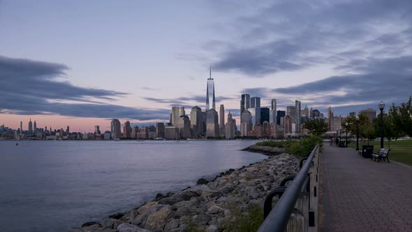 Day to Night POV Timelapse Sunset Clouds Moving Over Lower Manhattan