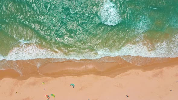 Aerial View. Big Waves Rolling on Coast Ocean, Breaking Waves, Shoreline