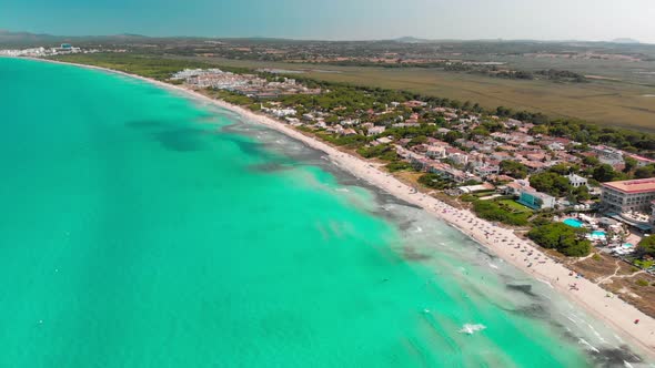 Aerial view of a beach in playa de Muro, Mallorca, Spain