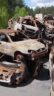 Vertical Video of Destroyed Cars in the City of Irpin Ukraine