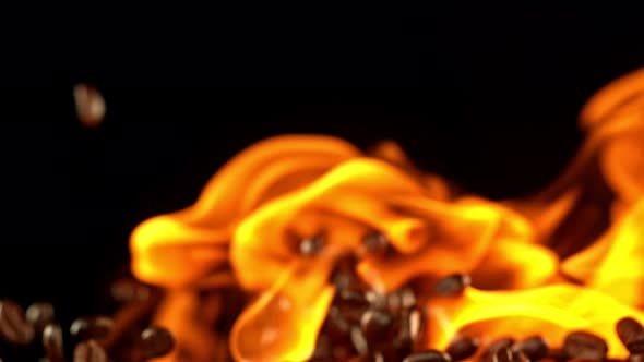 Coffee Beans and Flames After Being Exploded in Super Slow Motion