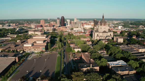 Aerial View Elevating up Over Downtown St. Paul Minnesota