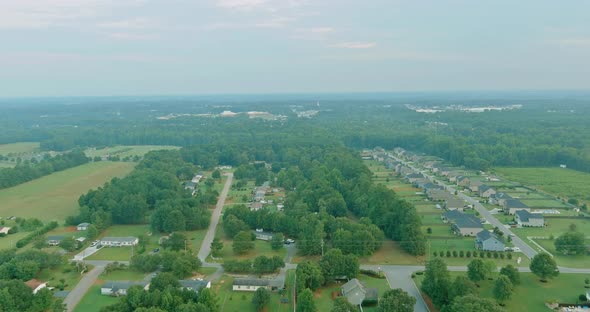 Panoramic Residential Small Village Landscape Aerial View on Streetsand House Boiling Springs Town