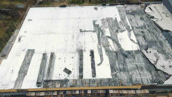 Aerial View Damaged Roof of an Industrial Building After a Fire