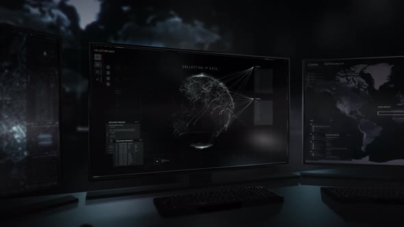 Satellite Surveillance Program Analyzes Ip Network On A Modern Spying Monitor alt