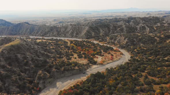 Cinematic View Of Tour Car Exploring V Ashlovani In Georgia (V Ashlovani)