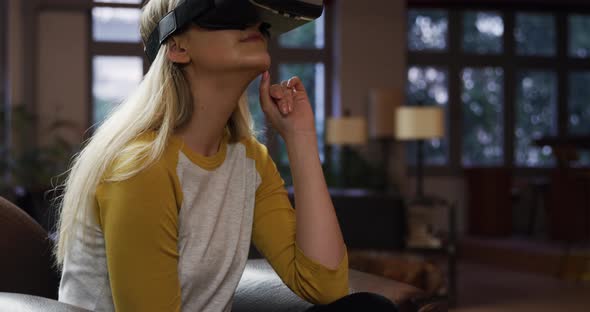 Woman using virtual reality headset