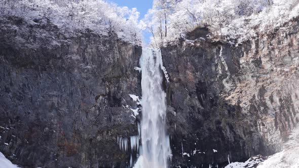 Waterfall Kegon with Snowy Basalt Wall