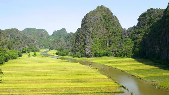 Rice paddies and rock formations near the town of Ninh Binh