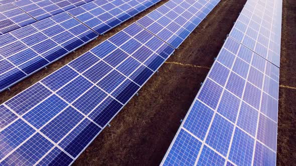 Aerial Drone View Solar Panels on Sunny Day Closeup