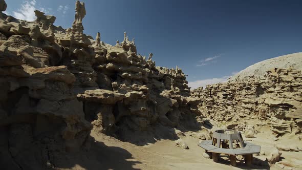 Panning the rock formations in Fantasy Canyon in the Utah desert