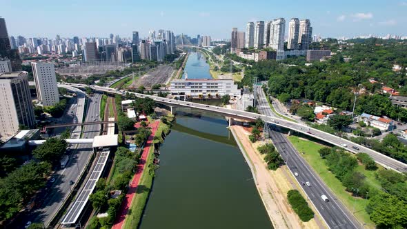 Downtown Sao Paulo Brazil. Cityscape of famous Pinheiros highway road.