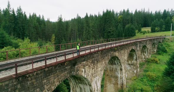 Aerial Shot Construction Worker on Railways