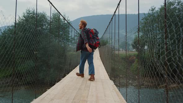 Happy Hiker Enjoy Traveling in Mountains Forest