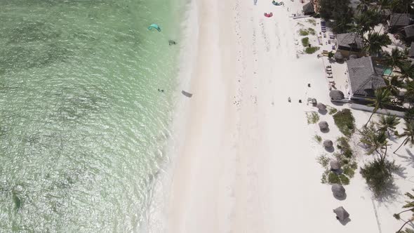 Aerial View of a Boat in the Ocean Near the Coast of Zanzibar Tanzania