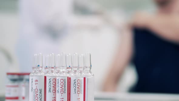 Close Up of Ampoules with Anticoronavirus Vaccines