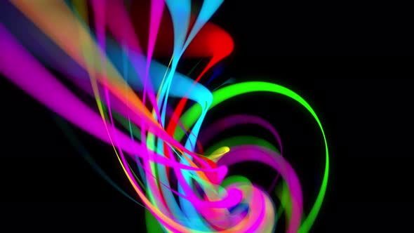 Colored Lines or Streaks Swirling in Spiral Fly Along Swirling Path