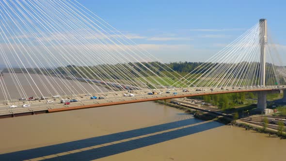 Beautiful aerial view of the Port Mann Bridge along the Trans-Canada Highway in Greater Vancouver.