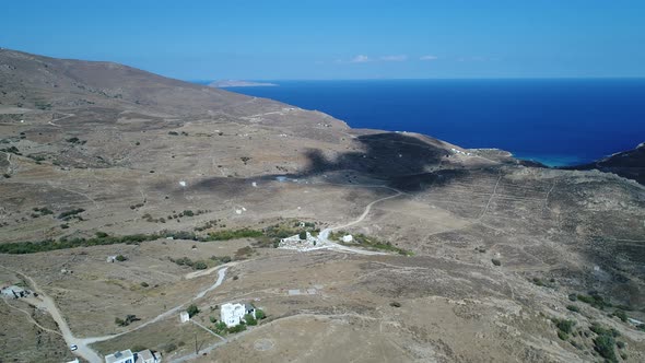 Village of Chora on the island of Serifos in the Cyclades in Greece from the sky