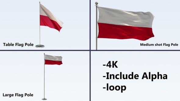 Poland Flag Pole Pack 4k-Loop