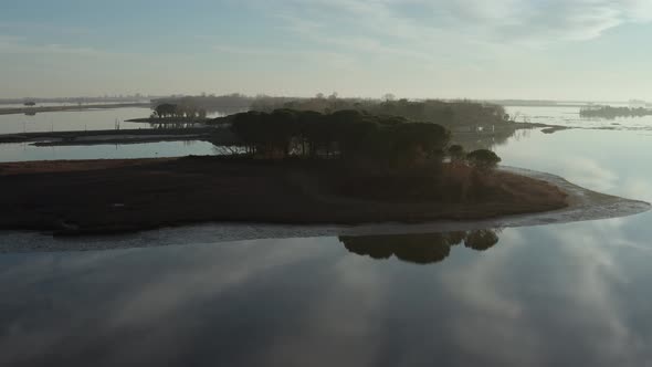 Drone view of the lagoon in Grado, Italy