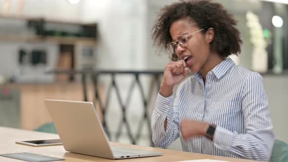 Loss, African Businesswoman Reacting To Failure on Laptop in Office 