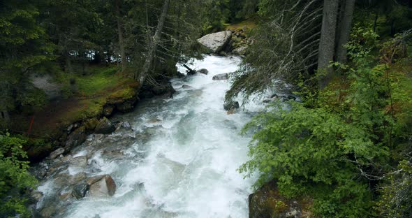 Massive Mountain River Near Grawa Waterfall in Stubai Austria