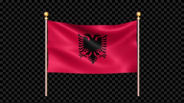 Flag Of Albania Waving In Double Pole Looped