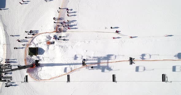 Aerial View of the Ski Resort in Mountains at Winter